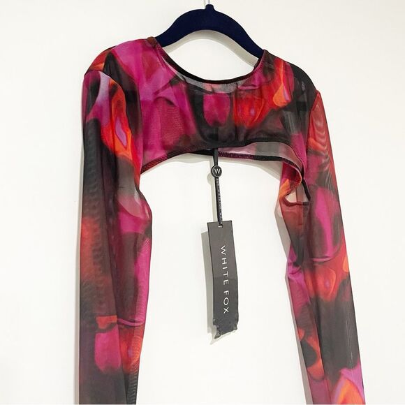 Sheer Mesh Floral 2 Piece Set | Red & Pink Y2K Clubwear Crop Top + Mini Skirt XS - Picture 9 of 16